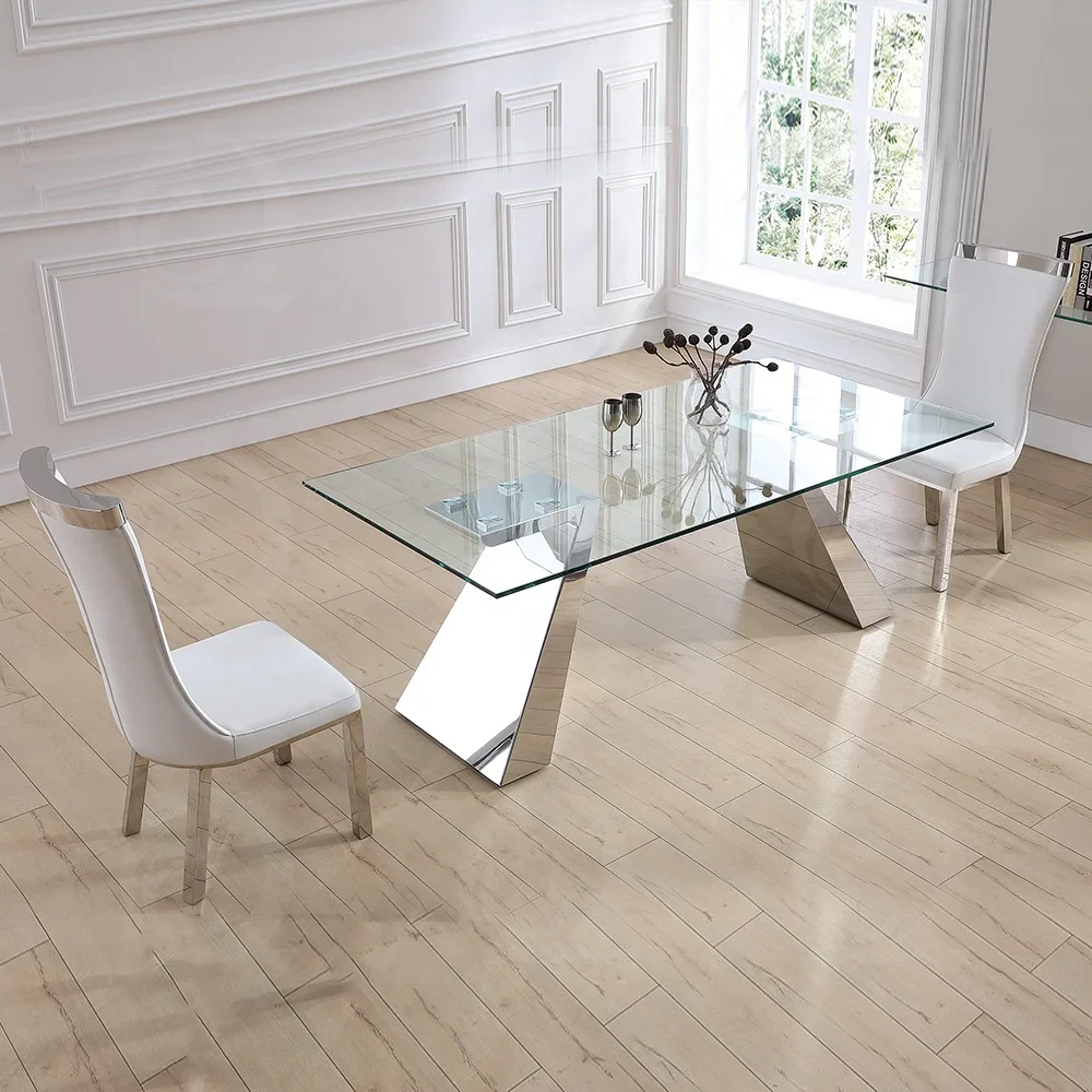 Mesa de comedor de cristal con patas en forma de t, juego individual y alto, 4 sillas, diseño especial, barato en línea