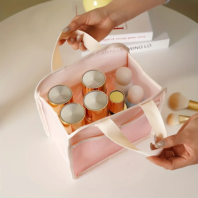 1 Piece Mesh Handbag, Design Makeup Bag, Travel Portable Lipstick Bag, Cosmetic Storage Bag, Toiletry Bag, Transparent Bath and