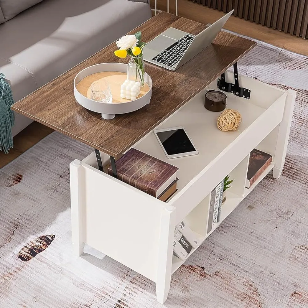 

With Storage Shelf/Hidden Compartment Nordic Coffee Table Wood White Gas Lift Mesa De Centro Para Sala Pop Up Coffee Table Coffe
