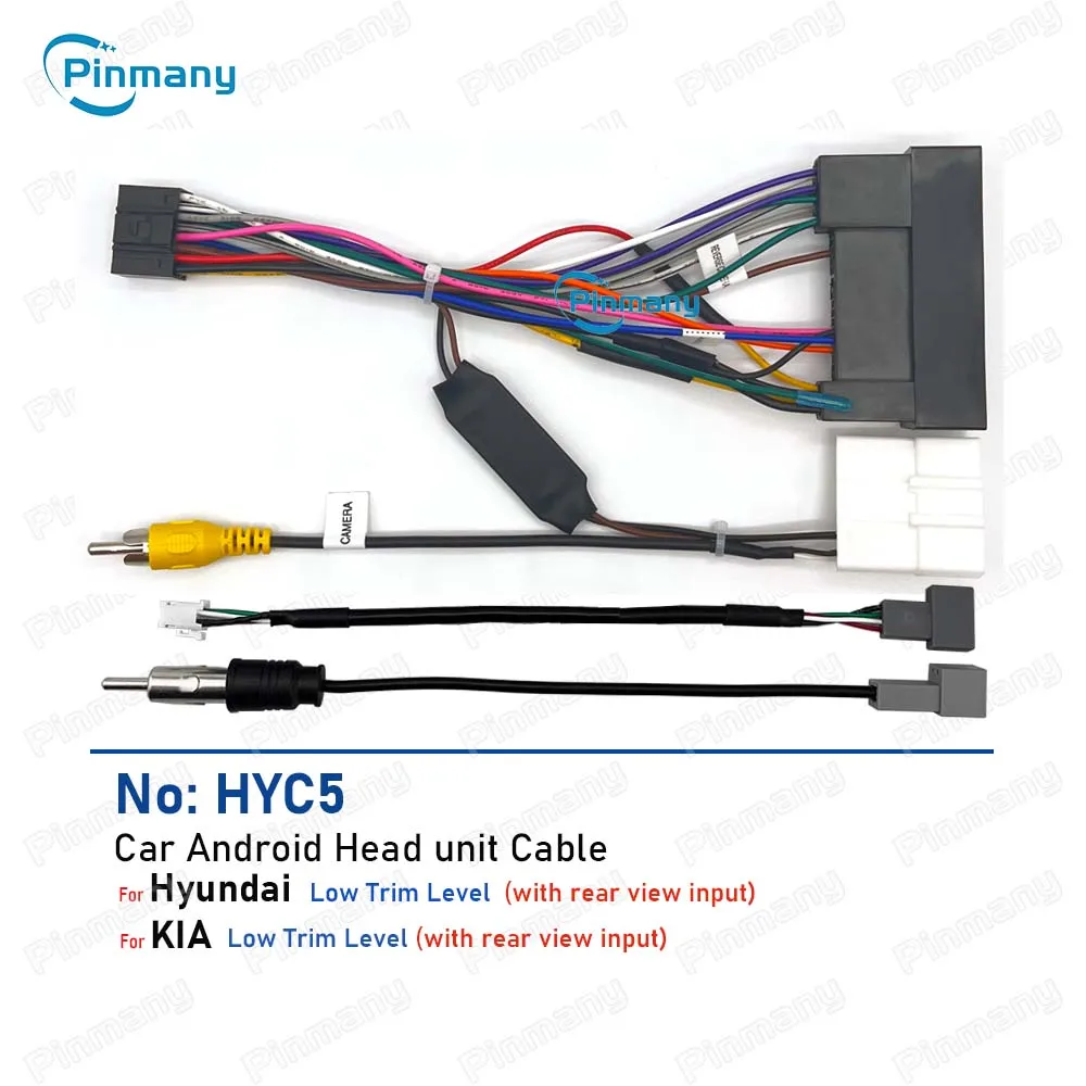 Car Radio Cable HYC5 Audio Power Wire Harness Adapter with Rear Camera CVBS Input for KIA Ceed Hyundai I30 I40 Ix35 AVN Headunit