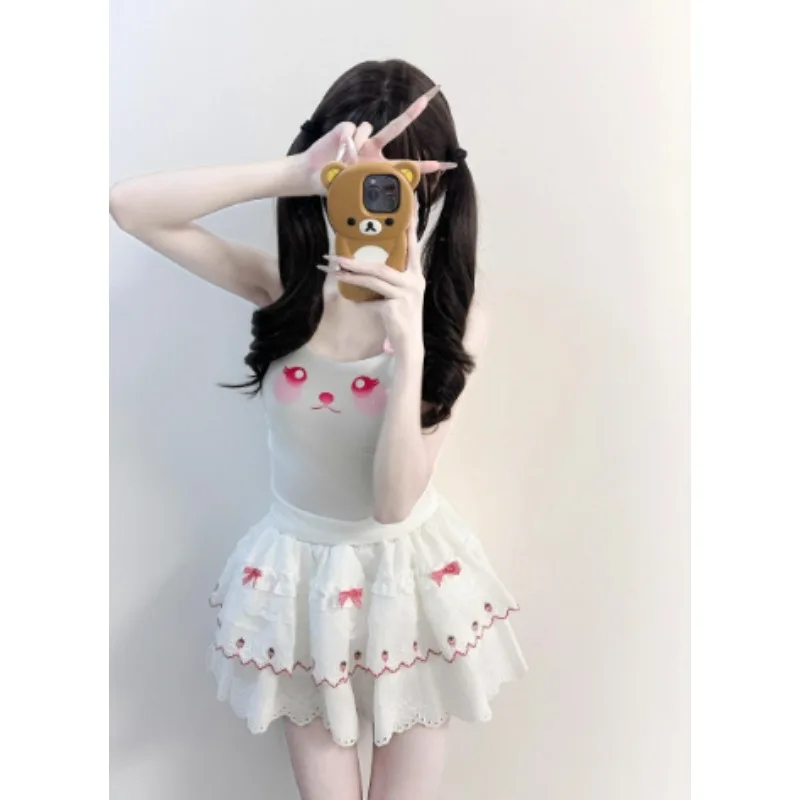 Originale Lolita Girl carino giapponese fragola pizzo adorabile dolce mini gonna torta a vita alta Kawaii dolce gonfio gonne corte