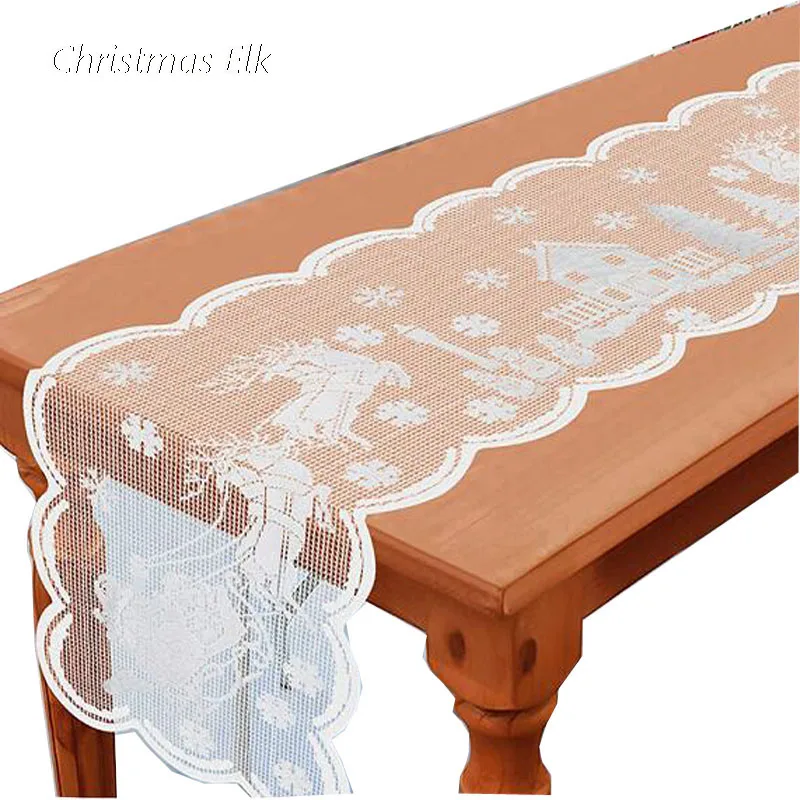 Popular white mesh Christmas Elk bed Table Runner flag cloth cover kitchen Party tablecloth Table decoration and accessories