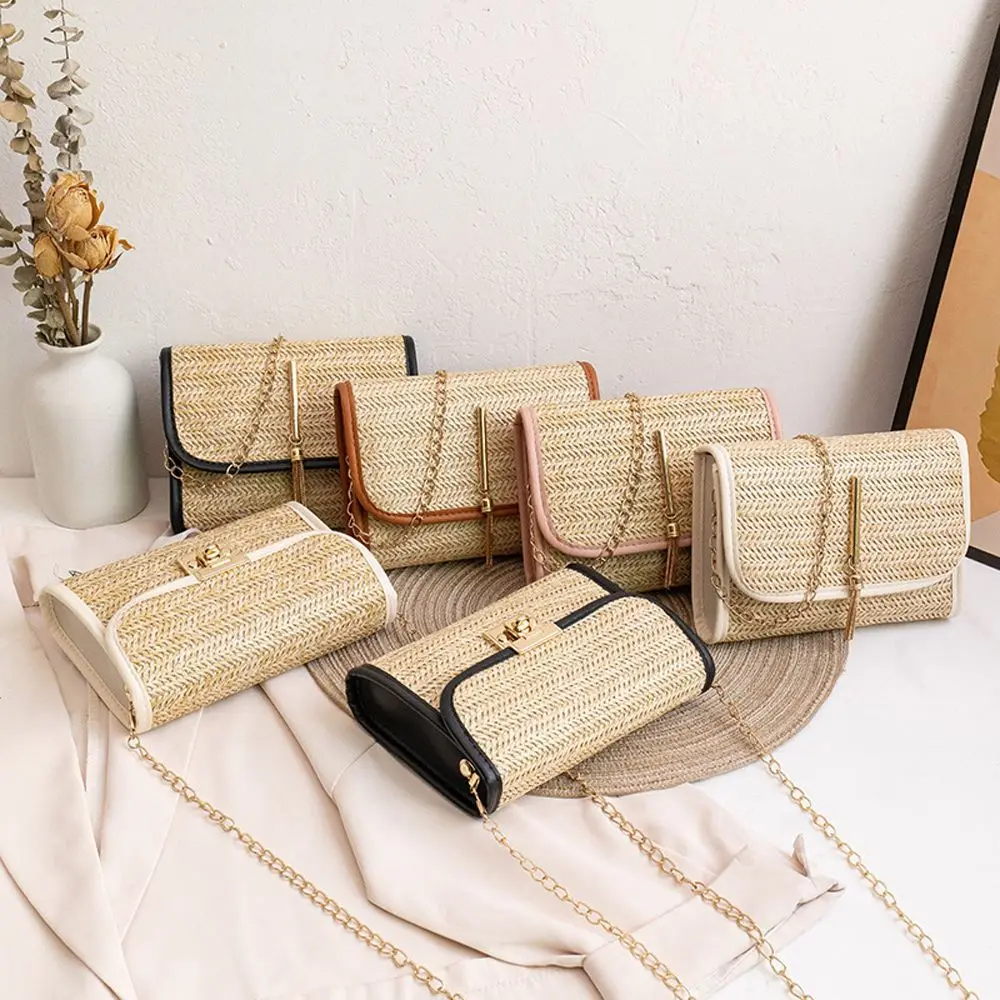 

Vintage Retro Over The Shoulder Shopping Chain Gift Female Bag Messenger Bag Straw Bag Woven Handbag