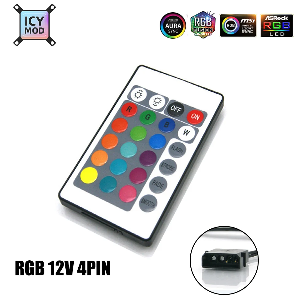 RF RGB Controller Remote Control A-RGB Convertor AURA SYNC Molex 4PIN SATA Power Supply PC Gaming 12V/5V Lighting Adjustment