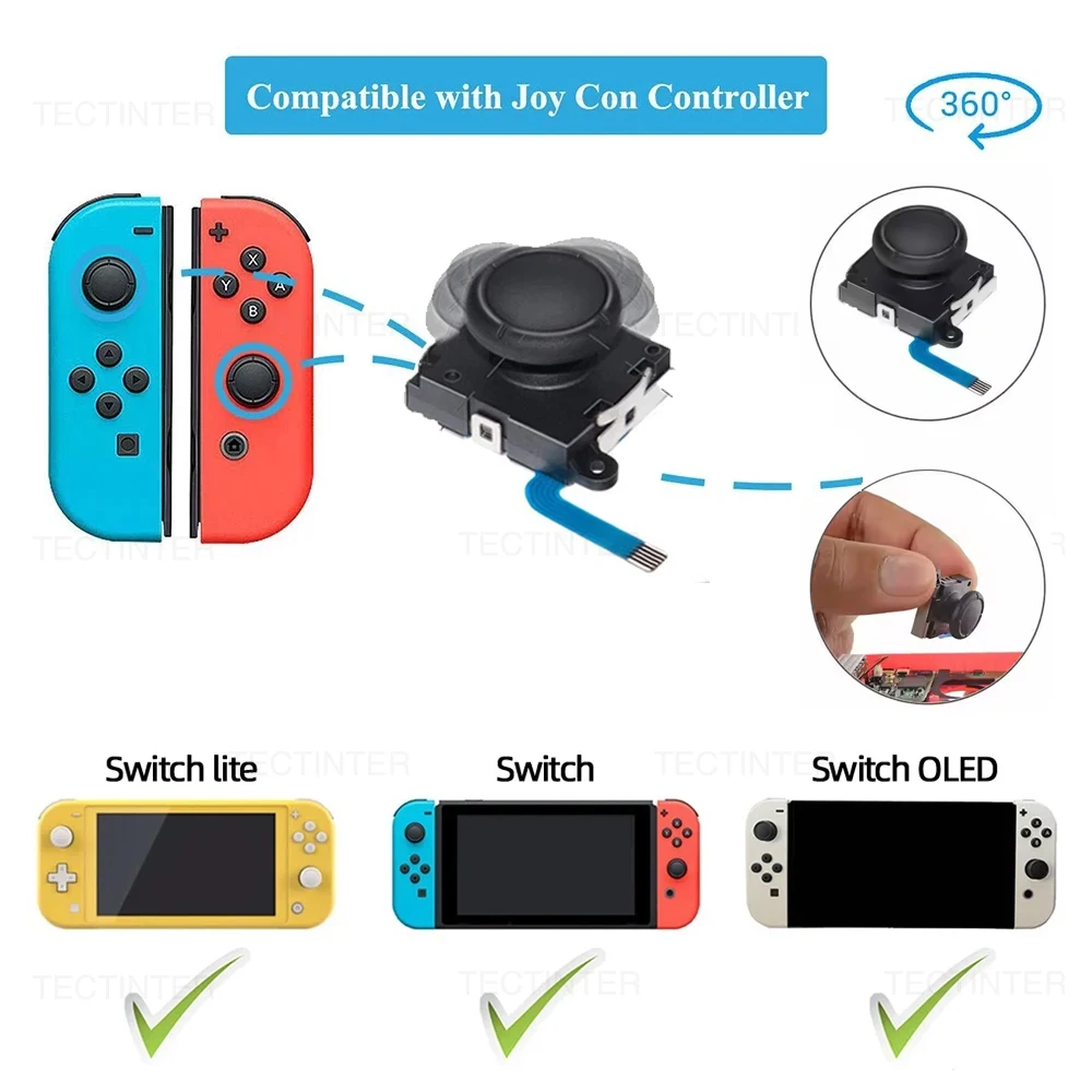 2 Peças de Substituição de Joystick para Nintendo Switch e Controle NS OLED, Kit de Ferramentas de Reparo de Thumbstick Analógico 3D, Acessórios