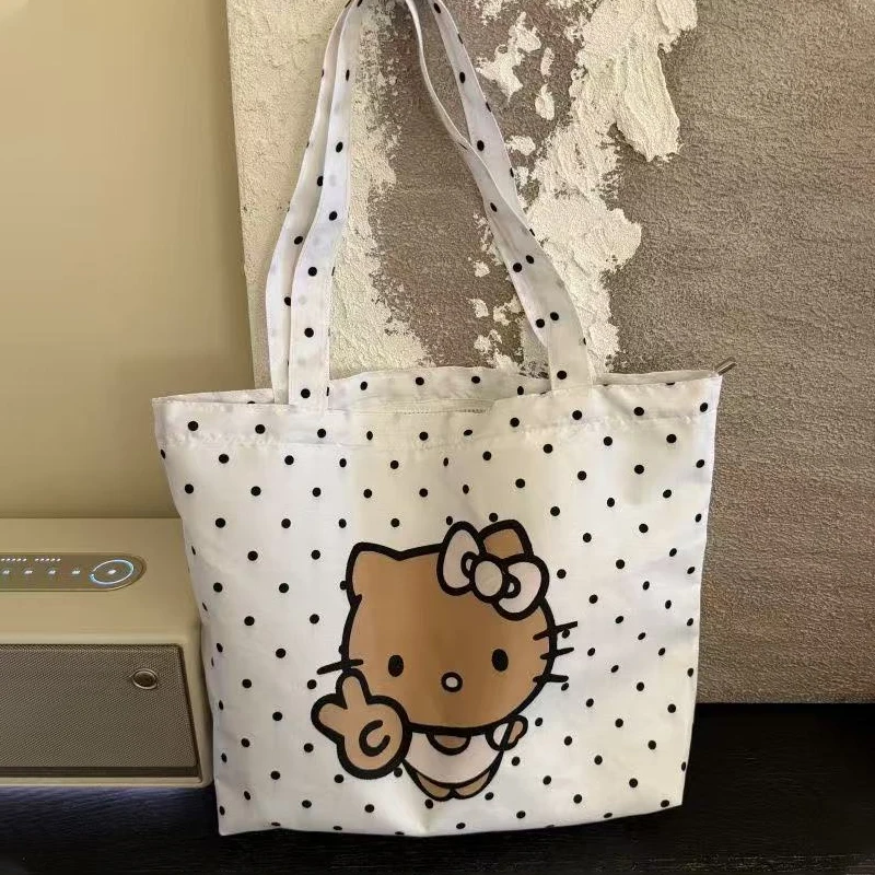 Korean Fashion Polka Dot Angel Cat Storage Bag Portable Cartoon Kawaii Japanese Anime Shopping Bag Birthday Gift