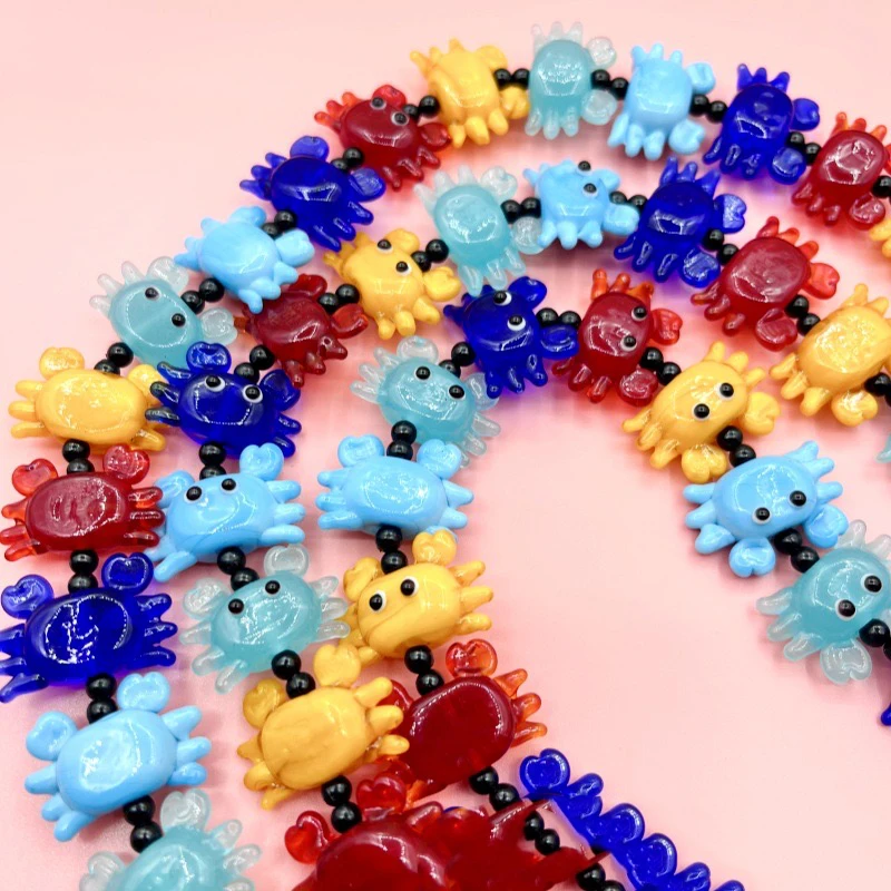 Cartoon Glass Transparent Small Crab Straight Hole Bead Diy Accessory