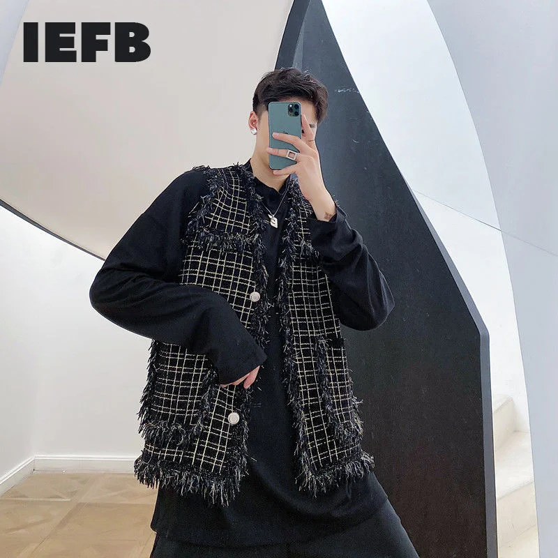 wear /men's New tweed black beige vest fashionable personality bright silk tassel Korean style waistcoat autumn 2Y4013