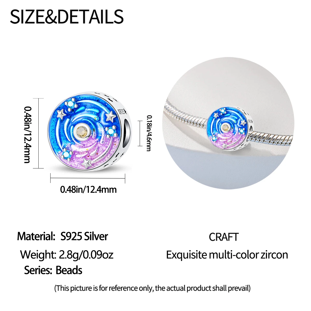 Charms Blue Purple Galaxy Swirl Star Beads Fit Charms 925 Silver Bracelets for Women Cosmic Wonder Jewelry Making Diy