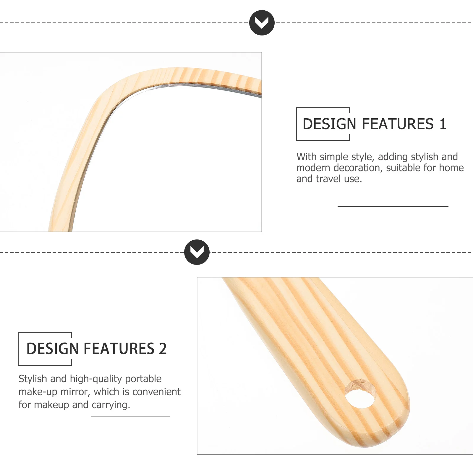 木製ハンドル付きハンドヘルドミラー,美容テーブル,旅行の装飾,ミス,2個