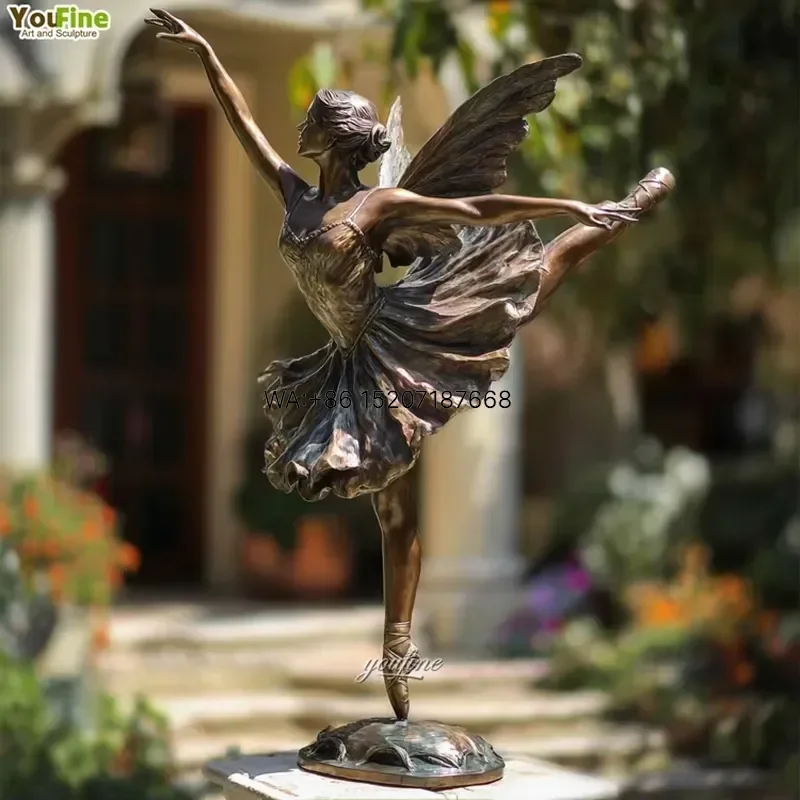Wmwmnu Custom Size Winged Ballet Pose Bronze Dancing Angel Statue for Home Decor Garden Ornament Art Sculpture Gift