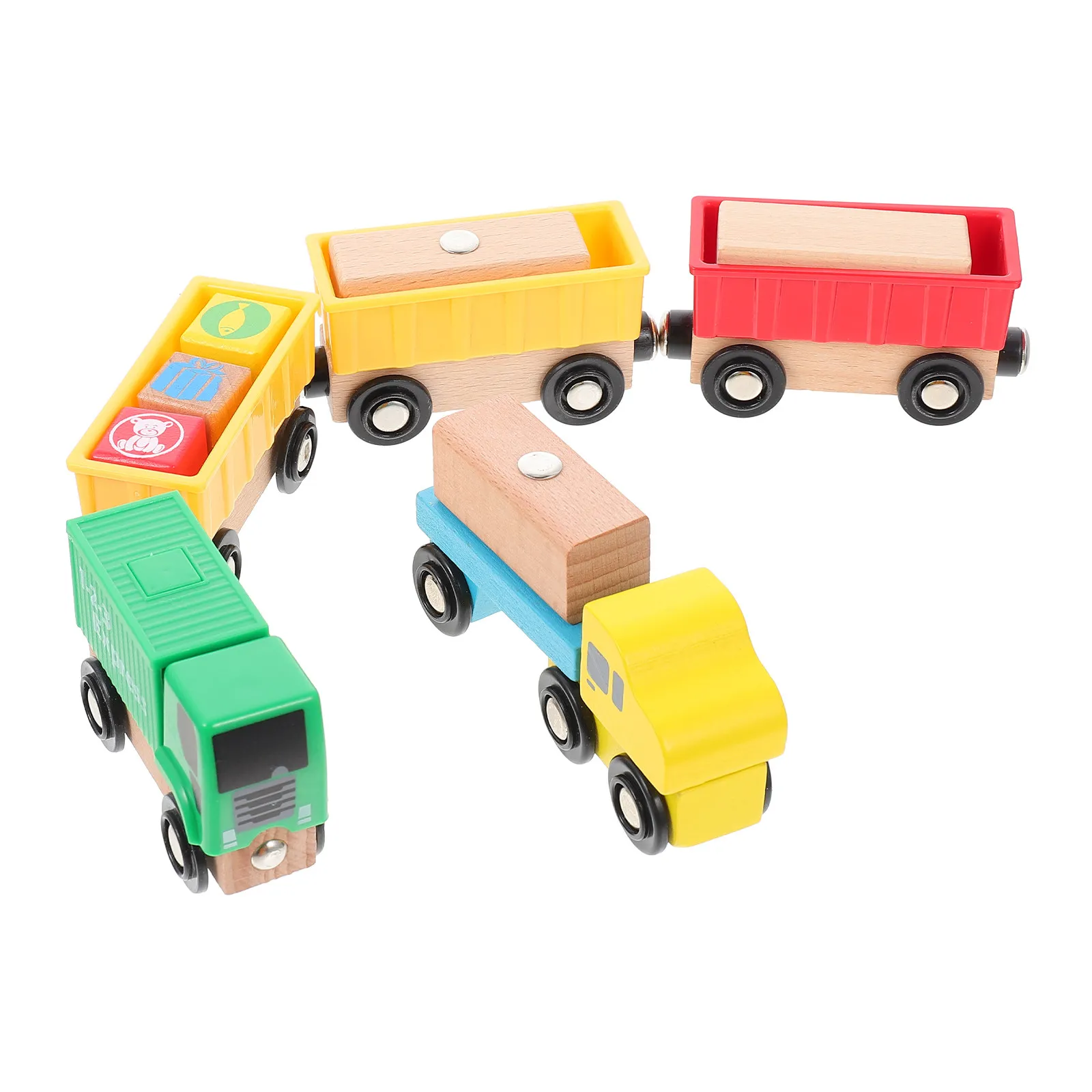 

5Sets Magnetic Small Car Multi-Functional Bright Colors Educational Vehicle Play for Kids Wood Car Vehicle Toy