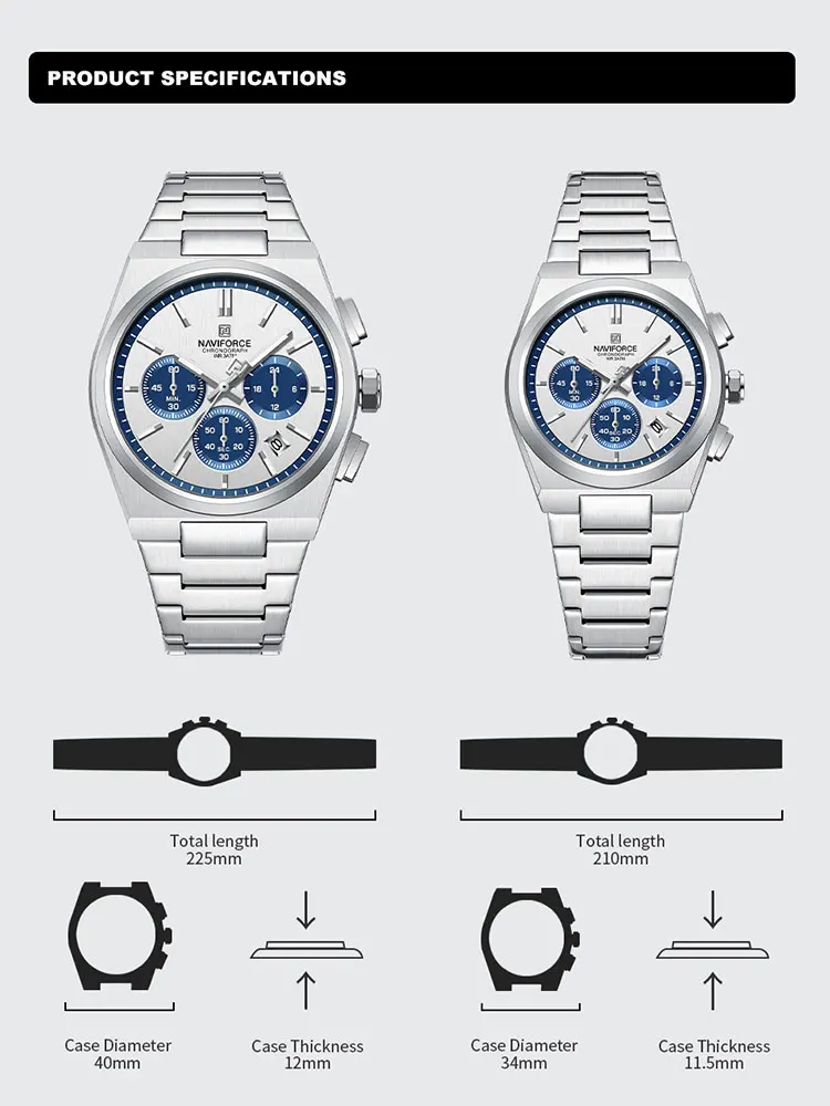 NAVIFORCE-par de relojes de acero inoxidable para hombre y mujer, reloj de pulsera de cuarzo de lujo, a la moda, resistente al agua, 2024