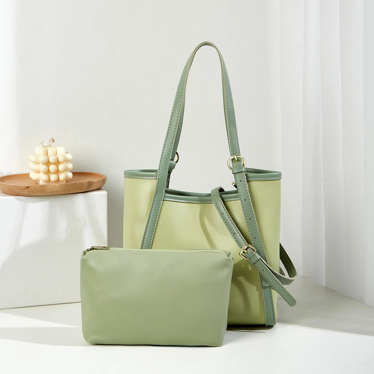 

Korean-Style Elegant and Simple Large Tote Bag Set with Large Tote and Crossbody Bag for Women