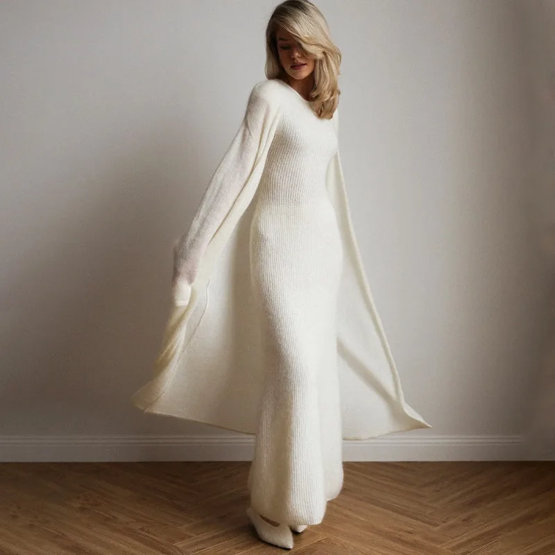 

Tuularose Knit Dress 2-Piece Set Autumn Solid Loose Cardigan Casual Skirts Set Knit Patchwork Basic Office Women Knit Dress Set