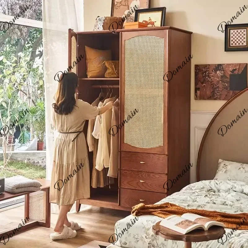XS Nordic Rattan Wardrobes Modern Drawers European Wooden Clothes Wardrobe Bedroom Cupboard Corner Armario Para Ropa Home Furnit