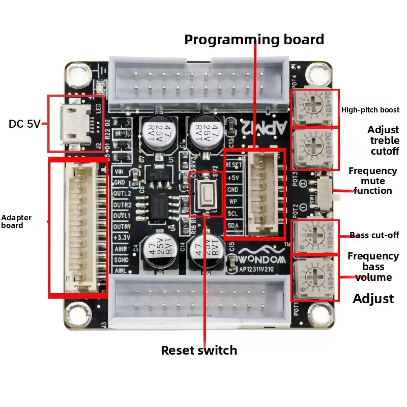 Adau1701 2.1 dsp audio processor preamp, tone control, volume control board, electronic two-way crossover