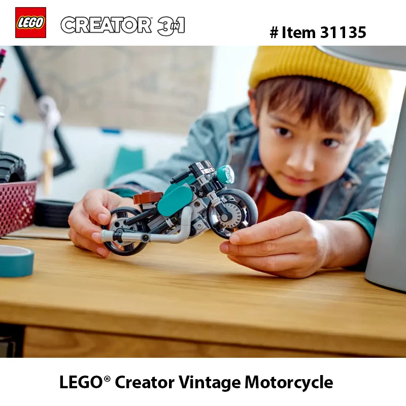 LEGO 31135 Creator 3 in 1 Vintage Motorcycle Set, Vehicle Building Toys, Great Gift for Boys, Girls, and Kids 8 Years Old and Up