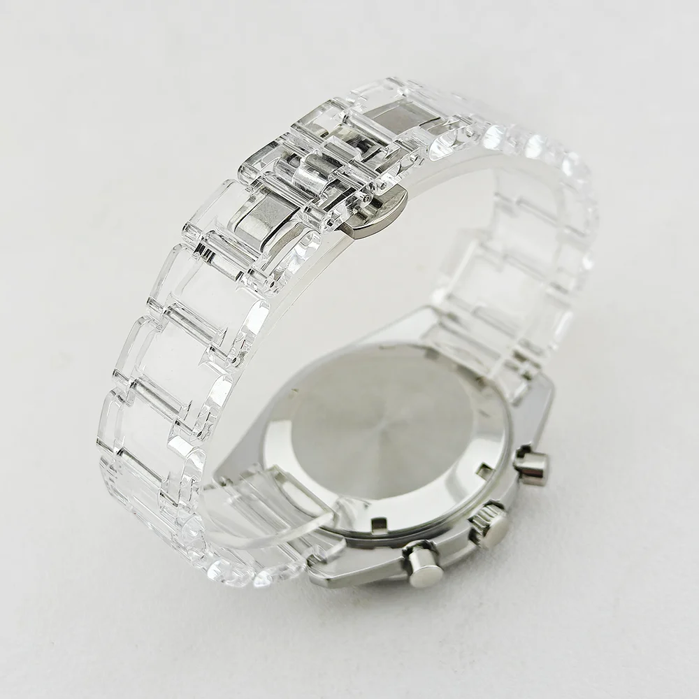 High Quality VK63 Case 39.7mm Stainless Steel Case And Transparent Strap Moon Case VK63 Chronograph Case Moon Case Watch
