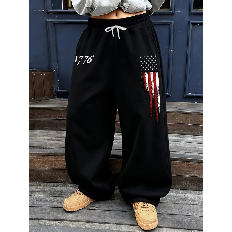 Women's Kids Casual Pentagram Print Drawstring Pocket Pants Classic Women's Casual Jogger Pants Everyday Casual Wear