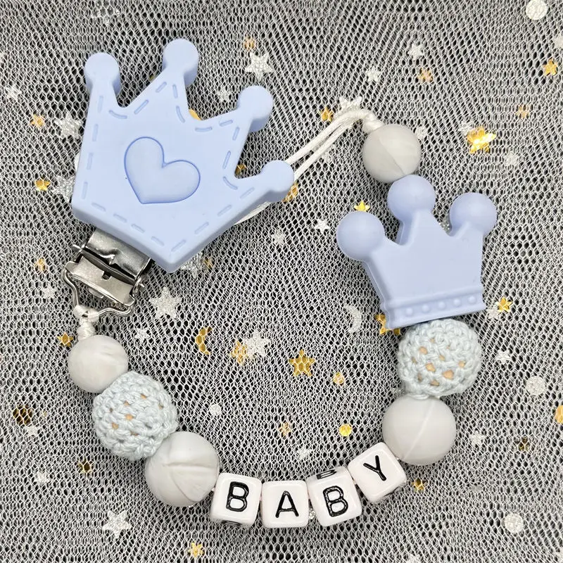 Baby DIY Pacifier Creative Rat Bow Clip Anti Drop Chain Silicone Bead Wooden Letter Pacifier Chain Baby Teething Toy Chew Gift