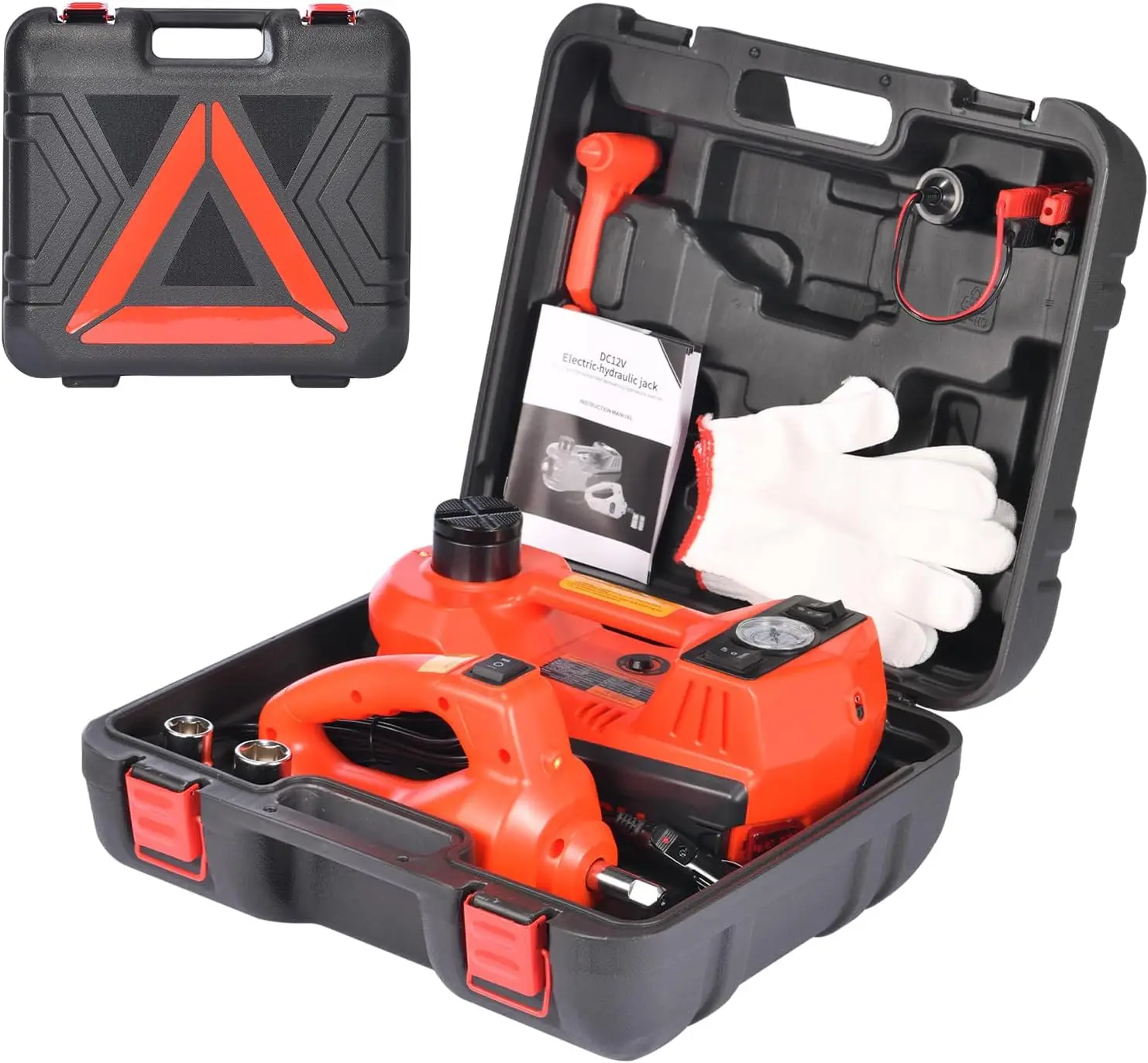 

5-тонный комплект электрогидравлического автомобильного домкрата, портативный со светодиодной подсветкой, подходит для автомобилей, внедорожников, грузовиков, подъемников 6–17,7 дюймов (красный)