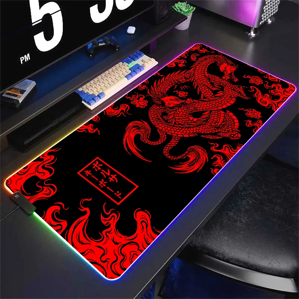 Backlit Mouse Pads Large RGB Mouse Mat Japanese Dragon Mousepads LED Personality Colorful Non-slip Mousepad Luminous Desk Mats