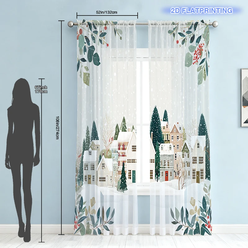 2pcs Christmas Town Snow Scene Window Screen