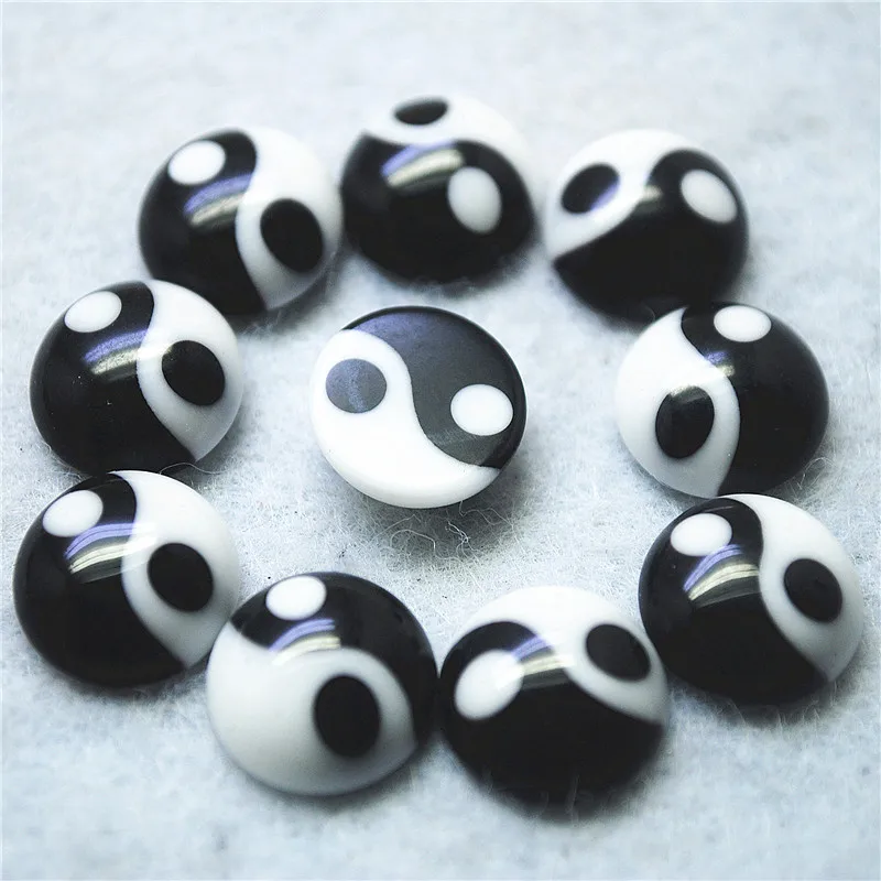 5PCS Hot Glass Cabochons Gossip Yin Yang Tai Ji Designs Size: 14MM  Round Shape No Hole DIY Jewelry Designs Free Shippings