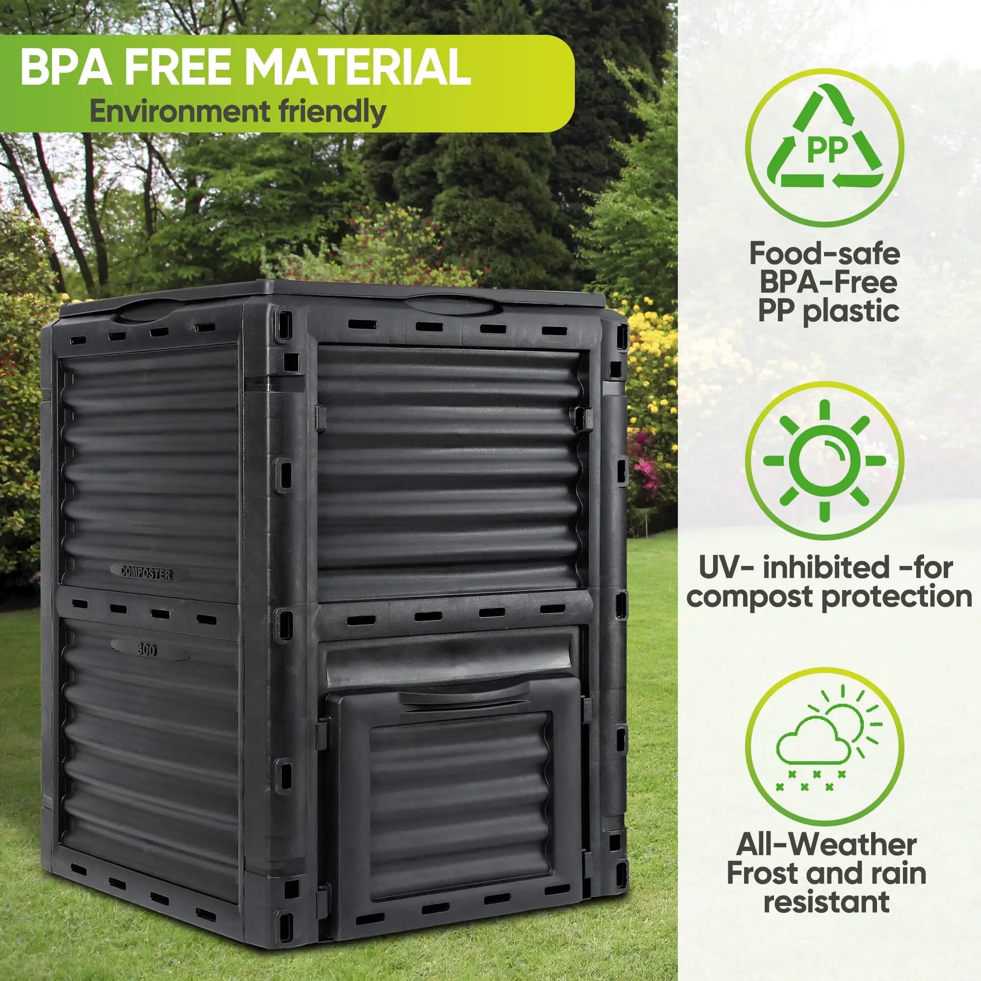 80Gal Composting Bin Large Composter Tumbler BPA-Free,Outdoor Compost Tumbler Bin for Garden, Kitchen, and Yard Waste,Black,