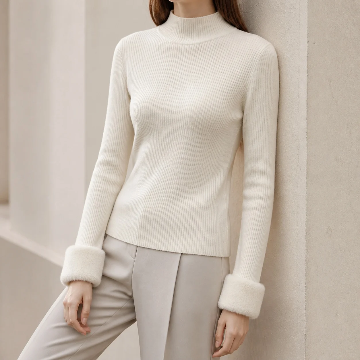 Women's Winter Clothing Mock Neck Slim Fit Solid Color Fleece Lined Sweater for Women's And Winter Clothes Woman Warm Inner