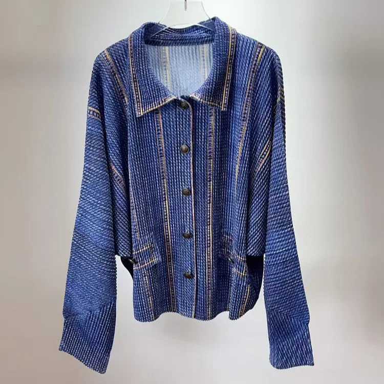 Miyake Pleated Jacket 2025 Autumn and Winter New Style Fashionable Loose Pleated Single Breasted Long Sleeved Pleated Cardigan