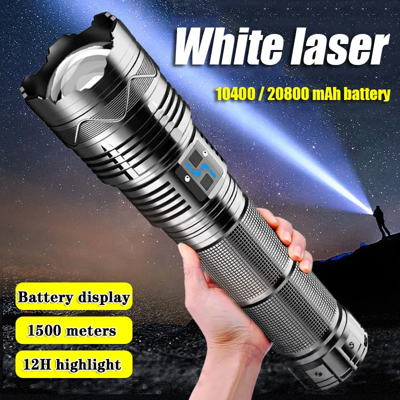 Powerful LED Flashlight Super Bright Spotlight Long Range Zoomable Emergency Torch Outdoor Tactical Flashlight Power Display