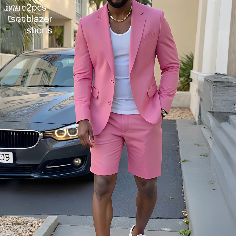 

Summer Men's 2-piece Suit Blazer Shorts Party Fashion Outfit Wedding Groom Tuxedo Formal Suit for Men