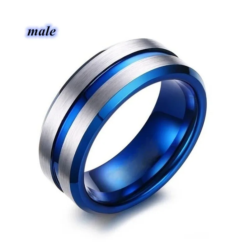 Fashion Couple Rings Women's White Heart Rhinestones Zircon Ring Sets Men's Blue Stainless Steel Rings Wedding Band Jewelry Gift