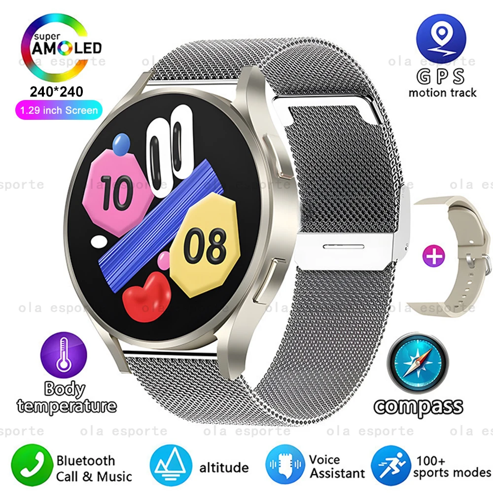 

Смарт-часы с AMOLED-экраном для мужчин и женщин, GPS-компас, Bluetooth-вызов, умные часы, пульс, сон, фитнес, водонепроницаемые спортивные часы