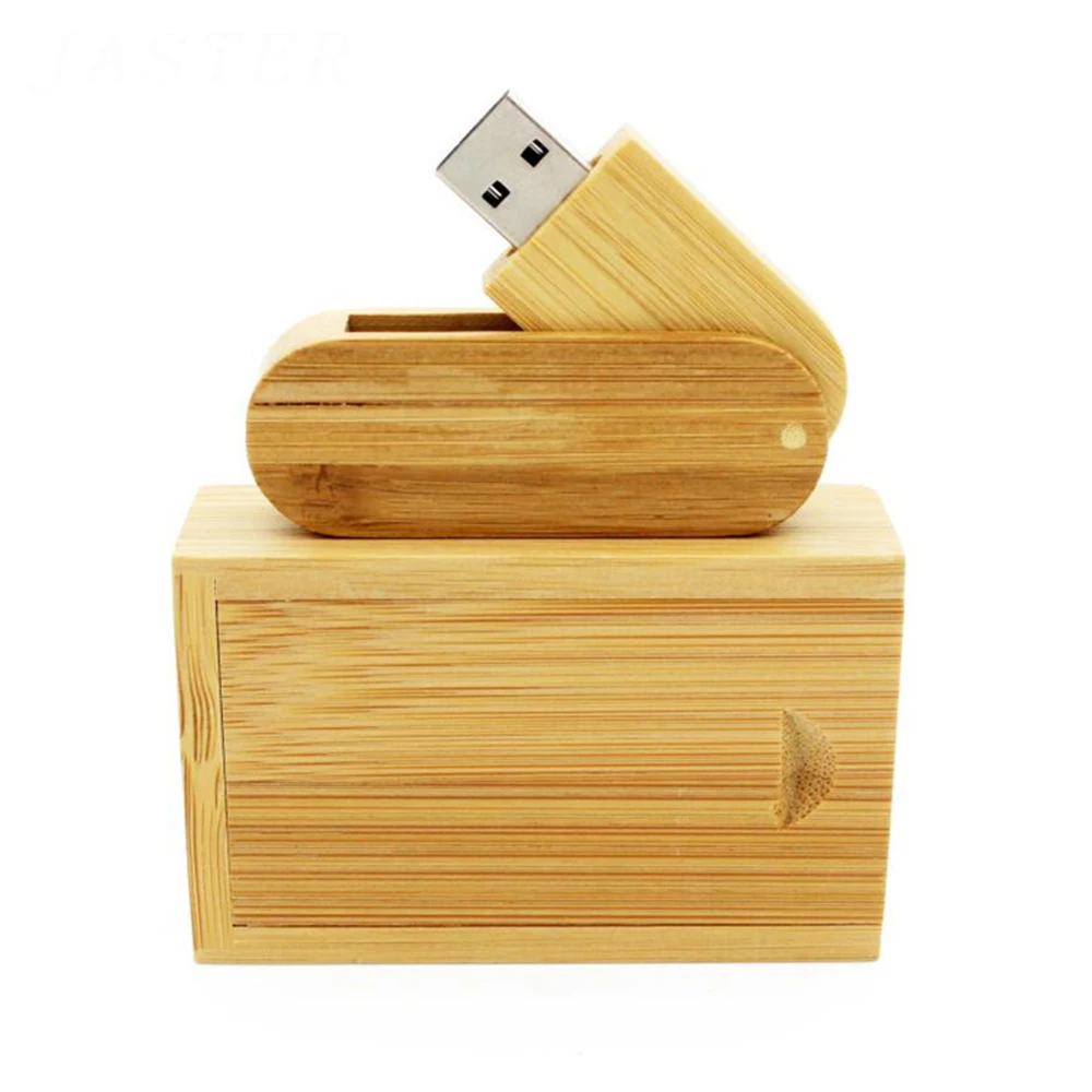 JASTER Rotatable Wooden USB Flash Drive Pendrive Memory Stick +Gift Box Pen Drive 4GB 16GB 32GB 64GB External Stor Wedding Gift