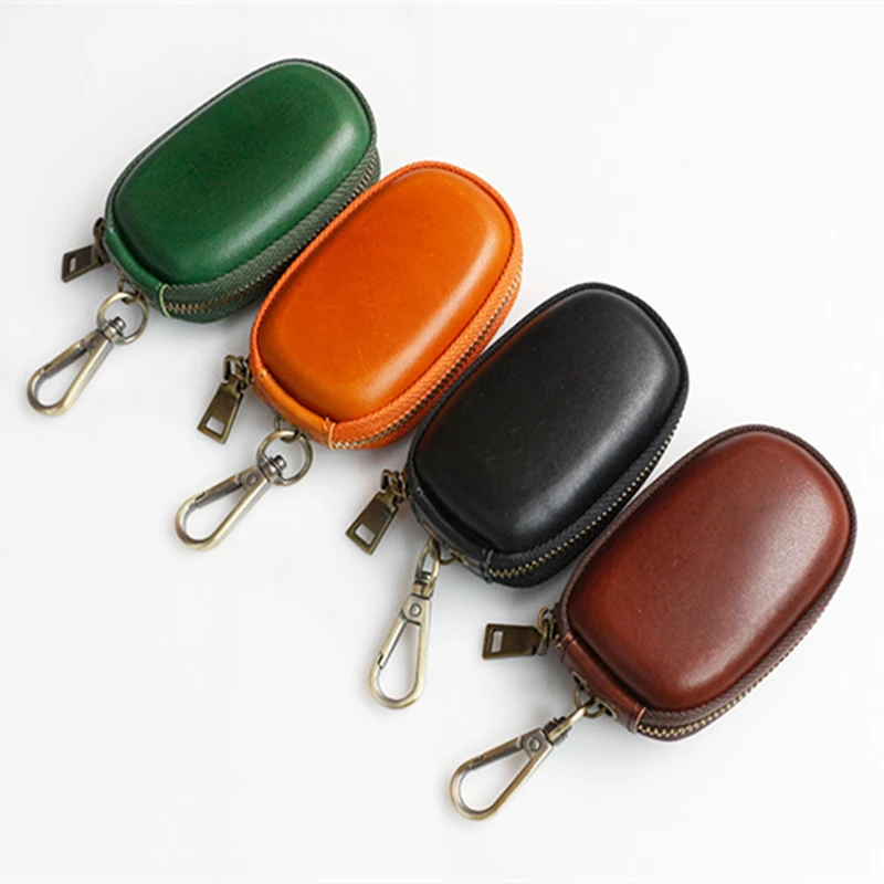 Retro First Layer Cowhide Universal Key Case Leather keychain for Men Car Key Organizer Bag Access Card Storage Bag 2023