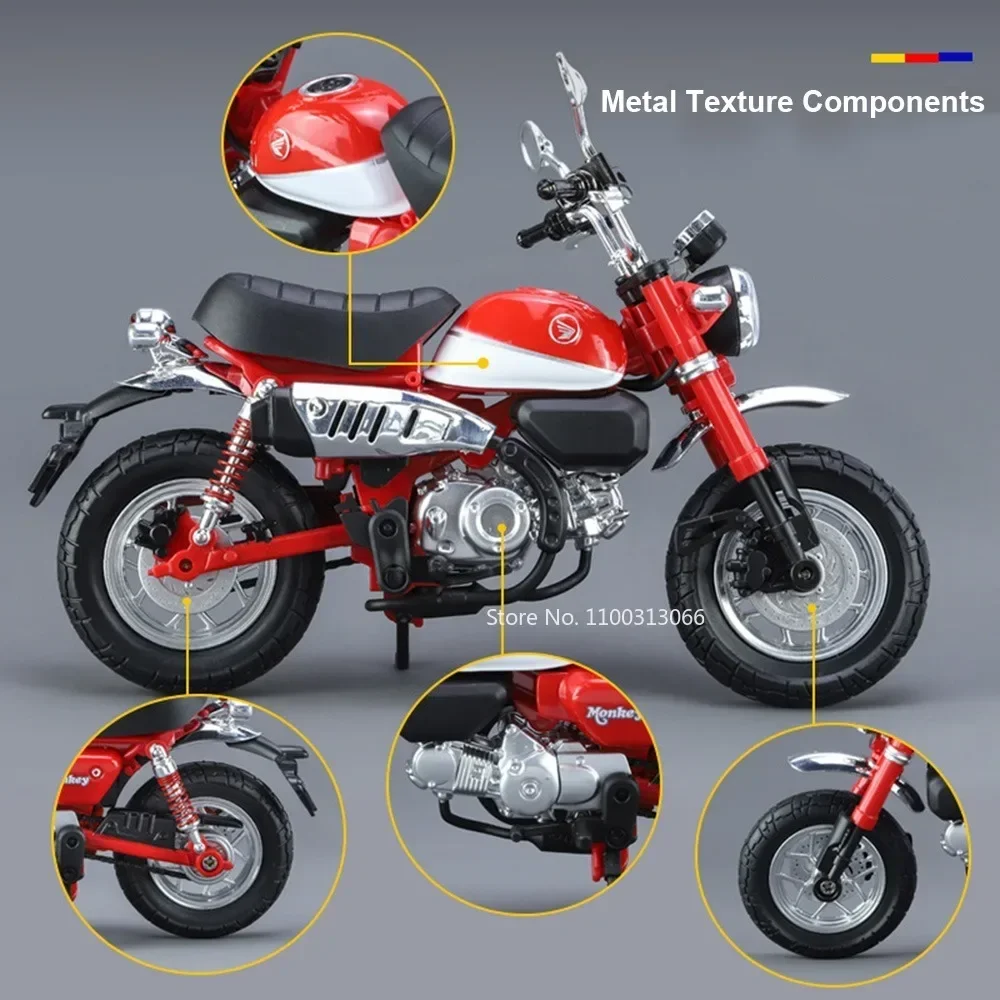 1:12 Scale Alloy Honda Monkey รถจักรยานยนต์ Miniature ของเล่นโลหะ Diecast Shock Absorption ยางยางมอเตอร์สําหรับของขวัญเด็ก