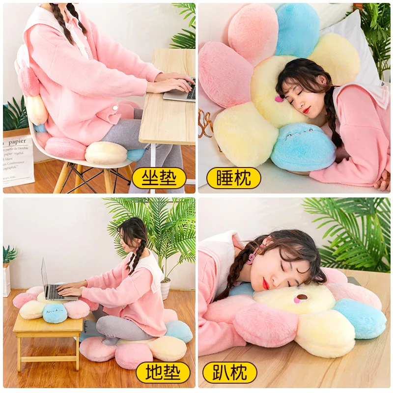 1PCS Dropshipping 41CM-87CM Smile Face Rainbow Cushion Sunflower Chair Pillow Fill Game Pad Flower Plush Stuffed Plant Toy Gifts