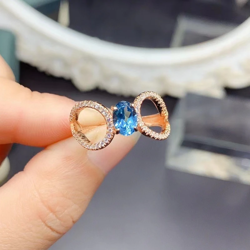 

Natural Topaz Ring for Party 5mm*7mm 0.7ct VVS Grade London Blue Topaz 925 Silver Ring with 18K Gold Plated