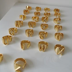 Classic 18K Gold Plated 26 Letter Rings for Women Trendy Chunky Open Initial Ring Gift with Black Jewelry Box