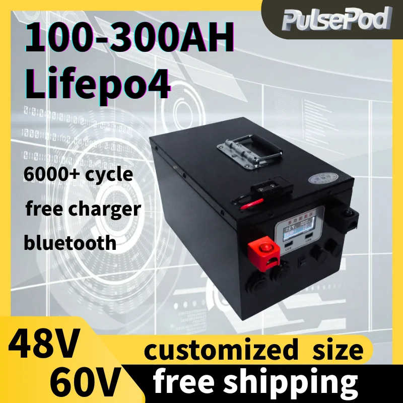 

Lifepo4 акумуляторів 48V 60V 100Ah 150Ah 200Ah 300Ah Battery with BMS 16S 20S for 5KW 6KW Hybrid Solar System Inverter EV byShen