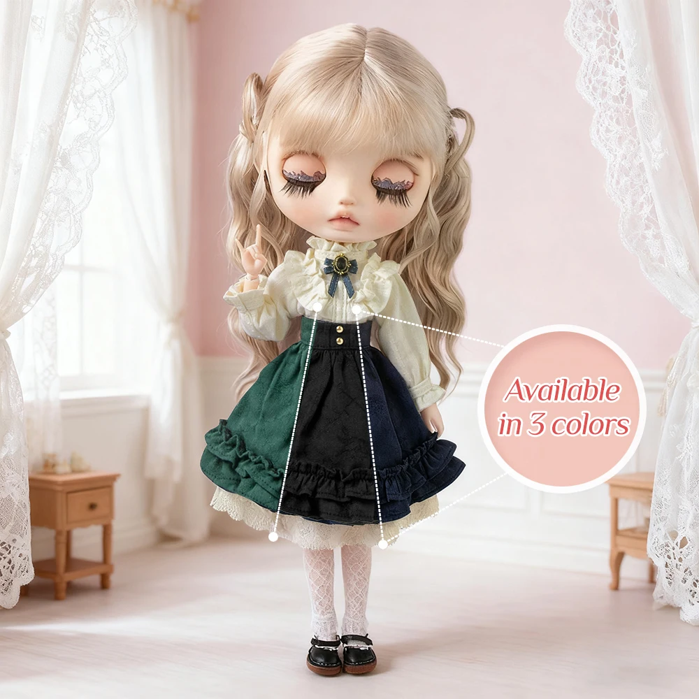 Blyth Clothes Lace Vintage Long Sleeve beige Shirt High-waisted skirt Set for Licca Azones Ob22 24 P20 Ker YMY Doll Accessories