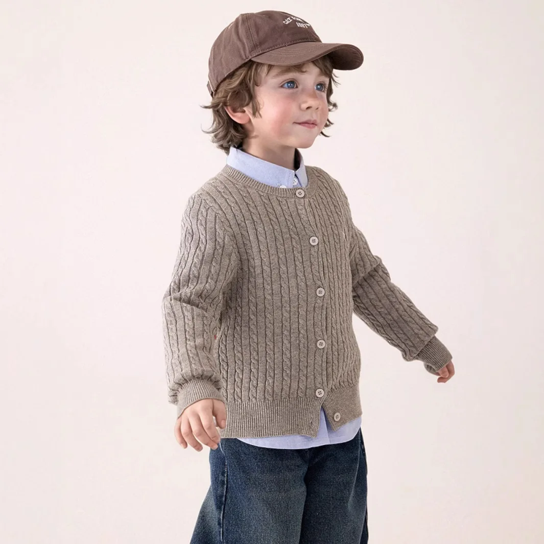 

2026 Spring Infant Babys Boys Sweater Casual Round Collar Toddler Kid Boys Cardigan Solid Children Boys Outwear Open Stitch Coat