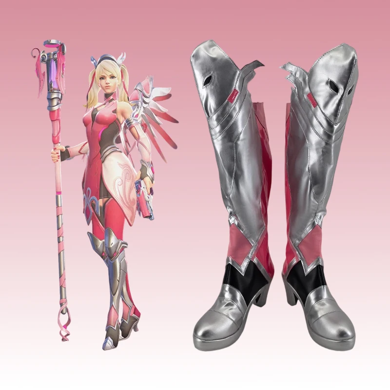 

Mercy Angela Ziegler Сапоги Розовые Mercy Хэллоуин Карнавальная обувь для косплея для девочек и женщин