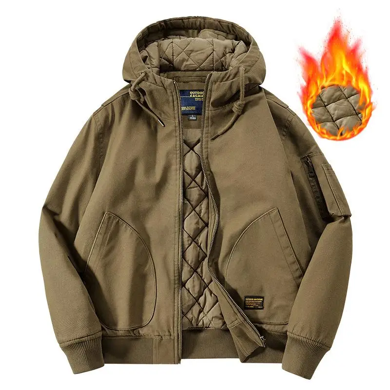Outdoor Leisure Flying Hooded Jacket Men's Customized LOGO Loose Sports Workwear Hiking Camping Plus Size Jacket
