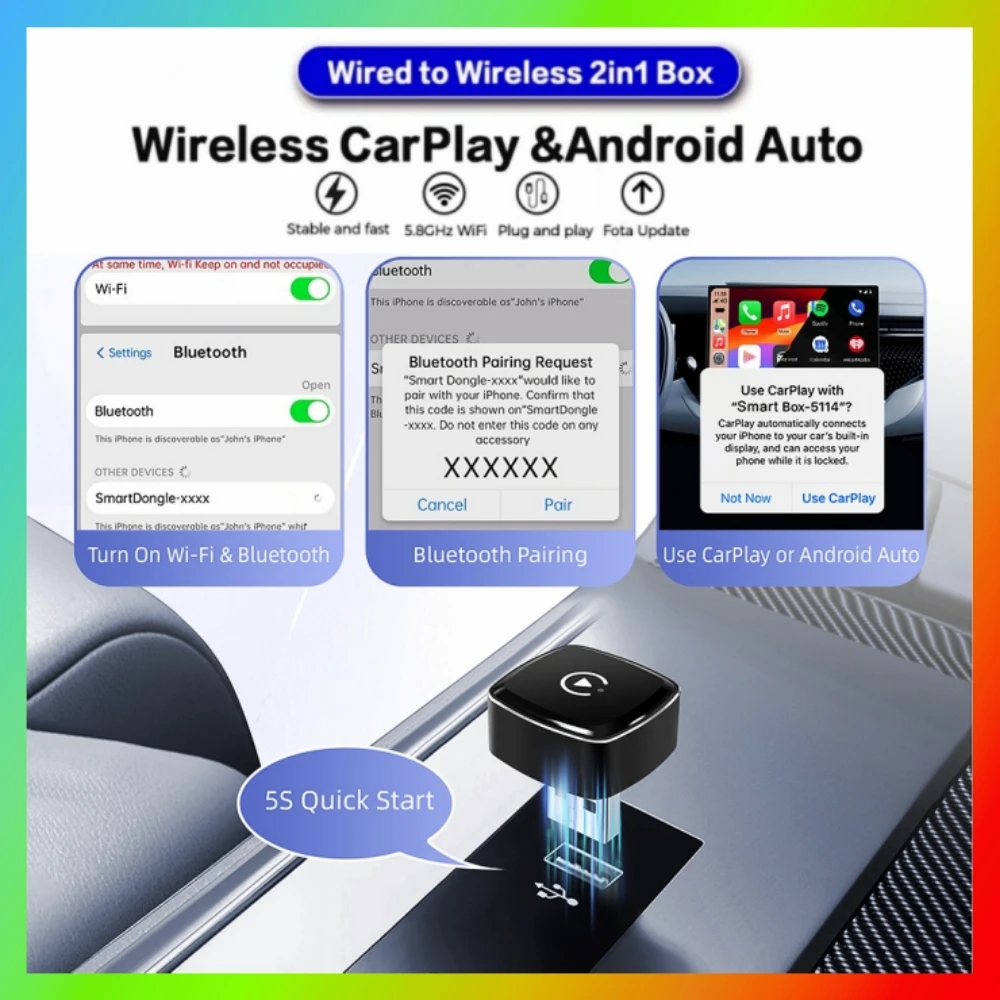 New Wireless CarPlay Android Auto Adapter USB Dongle Smart Mini Box Plug And Play Universal For VW Toyota Nissan Honda Ford Benz