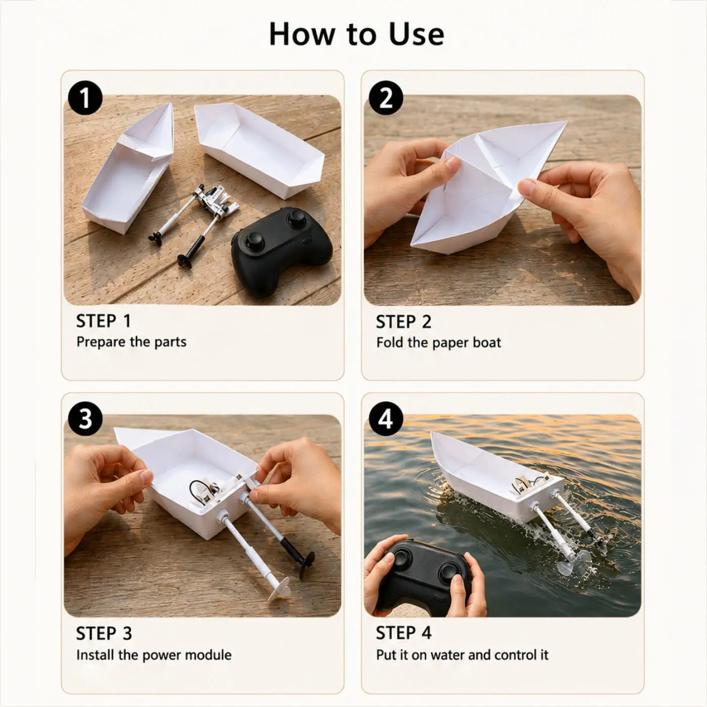 DIY Remote Control Paper Boat 2.4G Wireless RC Boat Assembly Model Toy Dual Propeller STEM Educational Water Toy for Kids
