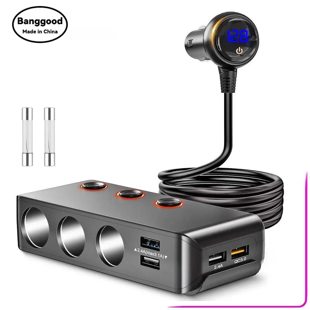TR-30 Automotive 120W Vehicle Multi-port Socket Cigarette Lighter Independent Switch Fast Charging Charger Voltage Display Batch